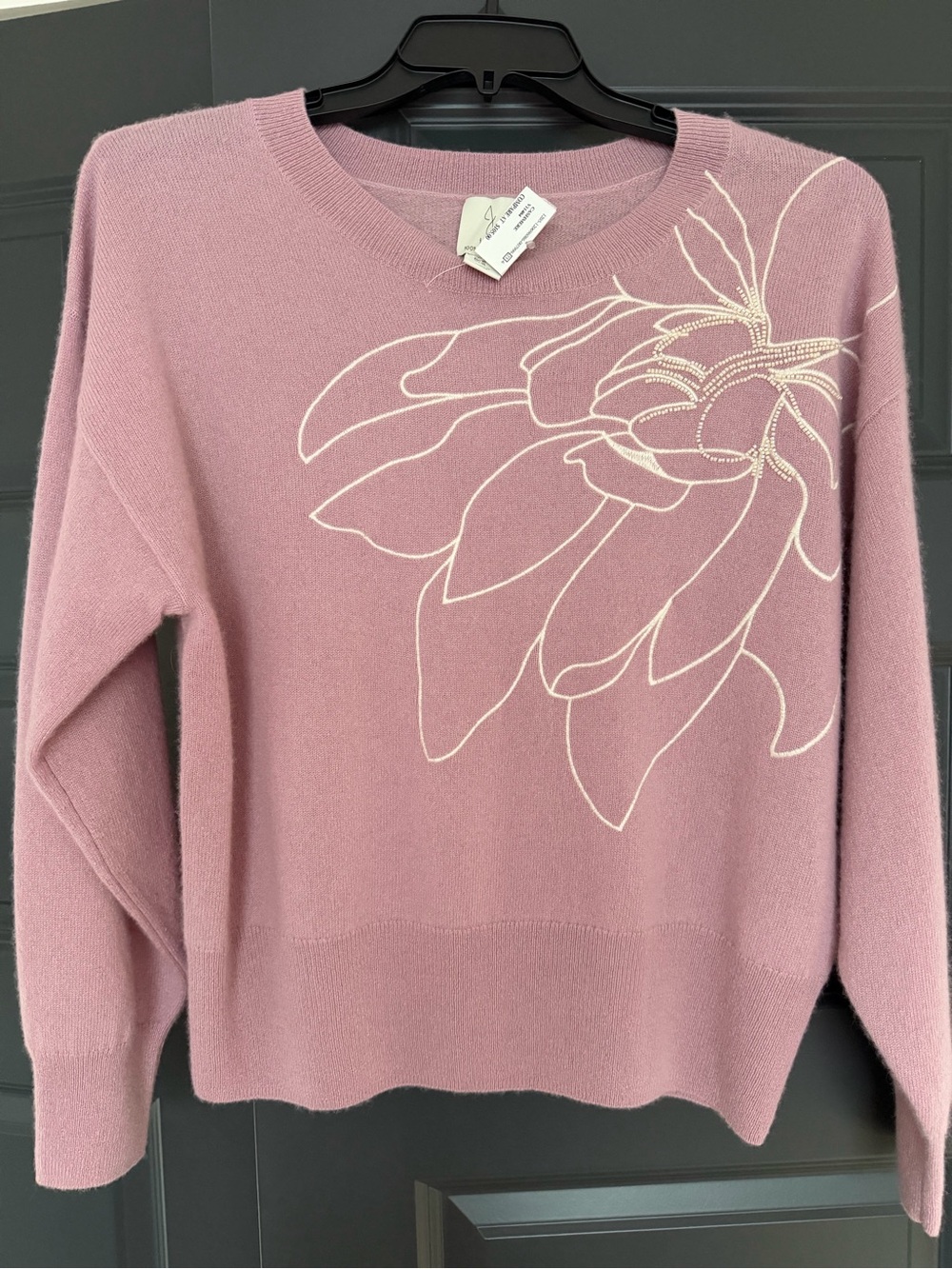 Joie Dusty Pink Crewneck Sweater with White Floral Detail